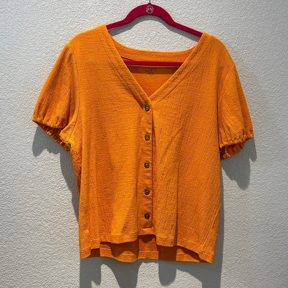 LOFT Orange Short Sleeve Button Front Top size XL